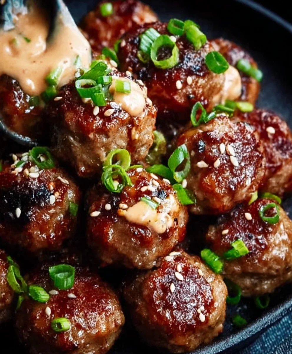 Korean BBQ Beef Meatballs Spicy Mayo Dip Recipe
