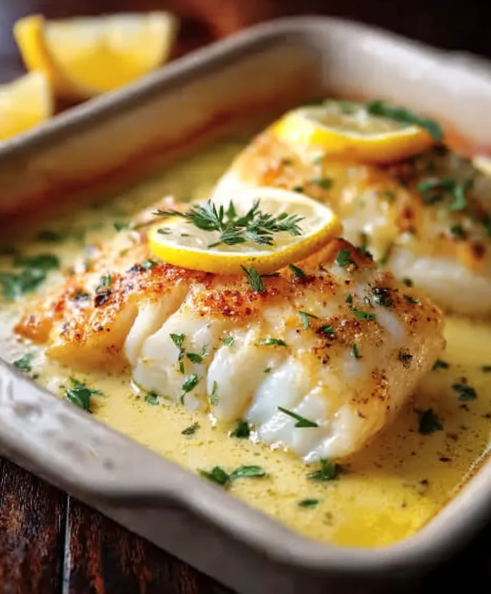 Baked Cod Coconut Lemon Cream Sauce-Easy Dinner