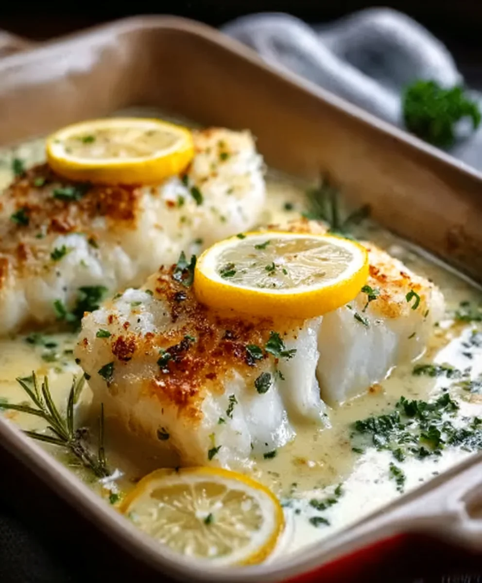 Baked Cod Coconut Lemon Cream Sauce-Easy Dinner
