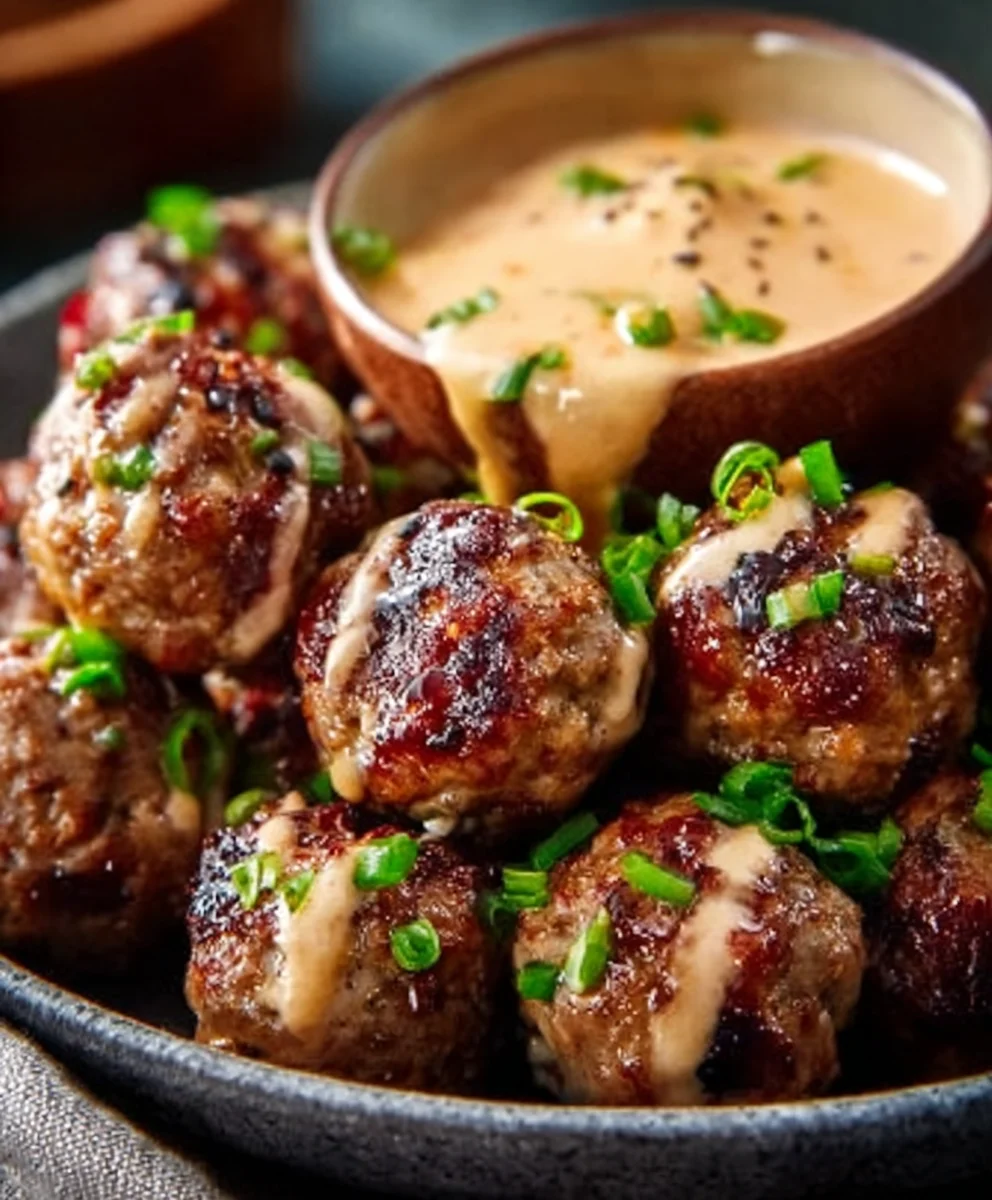 Korean BBQ Beef Meatballs Spicy Mayo Dip Recipe