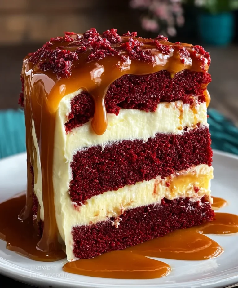 Red Velvet Cheesecake Cake with Caramel Drizzle Recipe