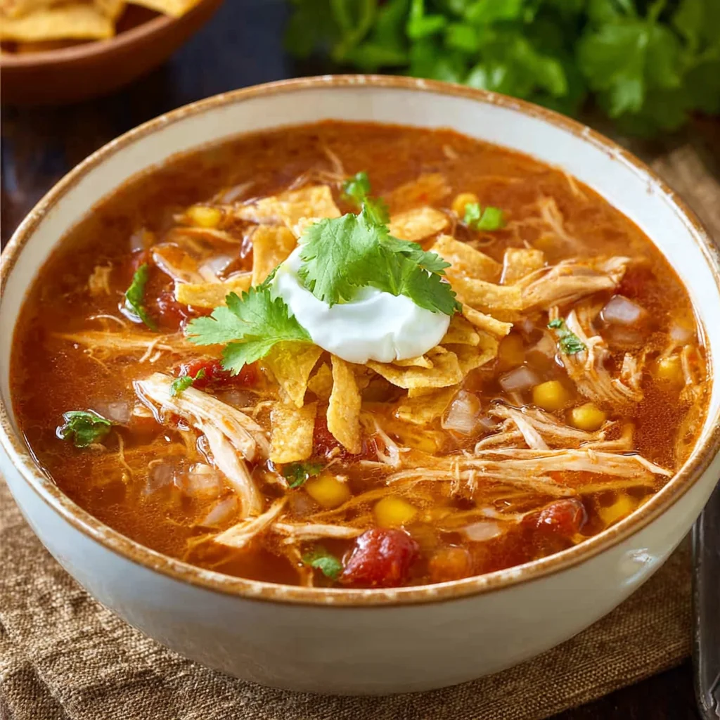 Easy Crockpot Chicken Tortilla Soup-Flavorful & Quick