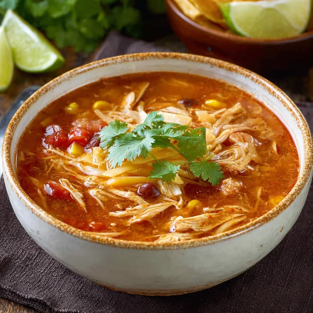 Easy Crockpot Chicken Tortilla Soup-Flavorful & Quick
