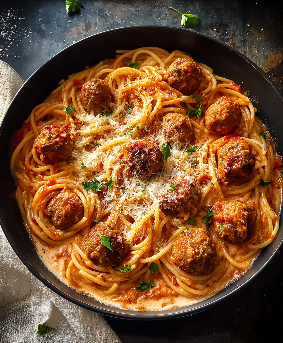 Creamy Beef Meatballs Spaghetti - Easy Dinner