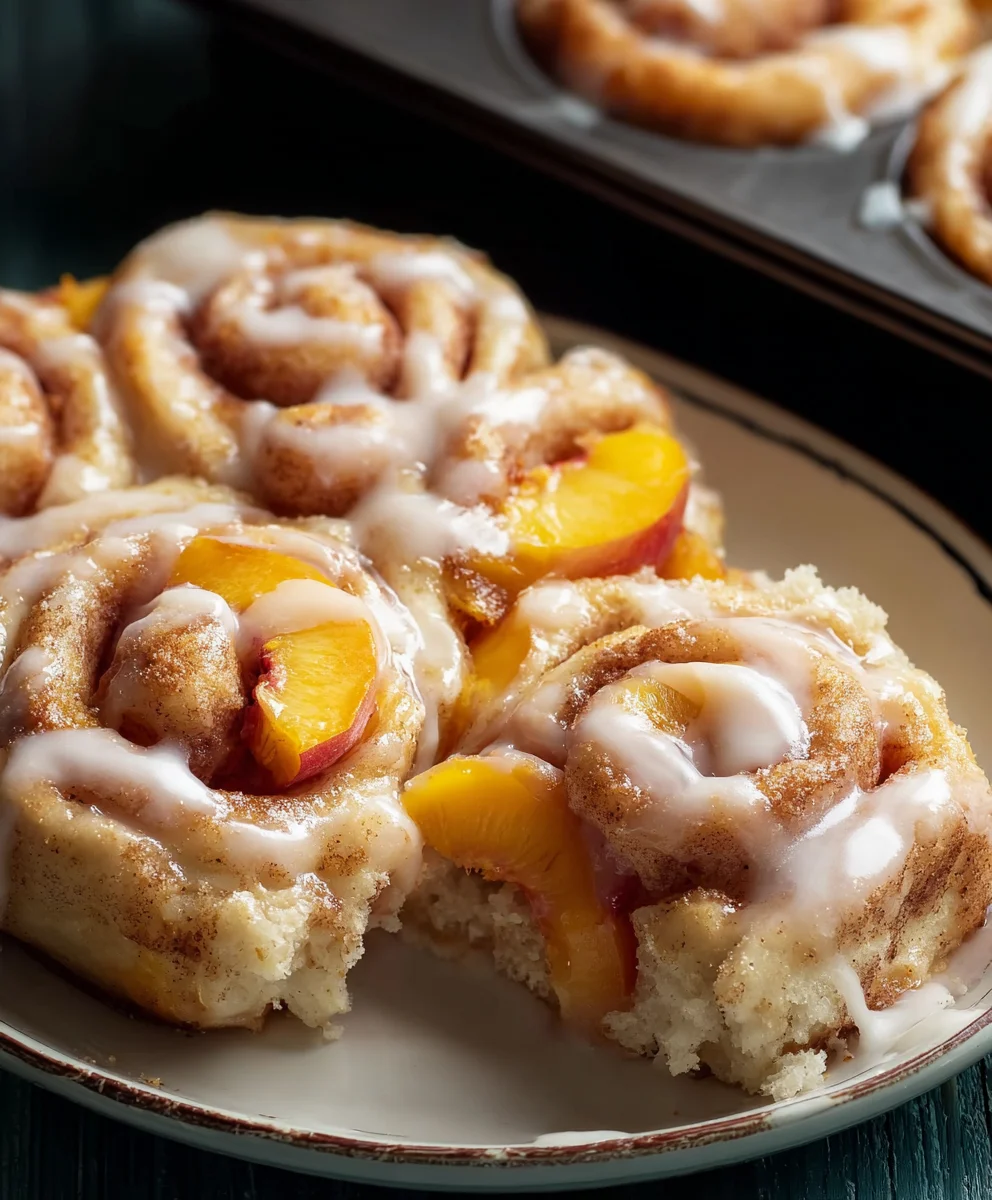 Peach Cobbler Cinnamon Rolls - Sweet Baked Treat