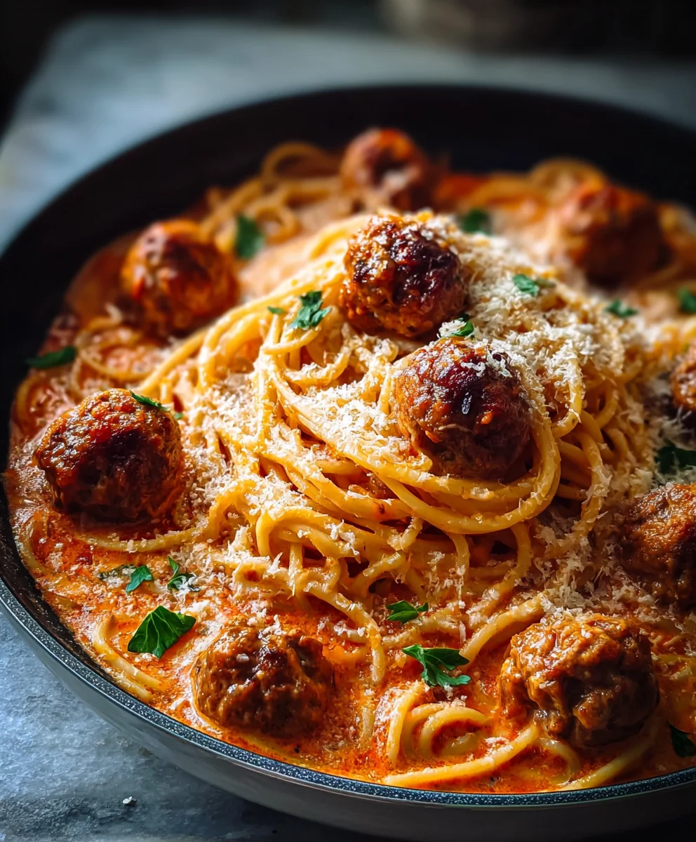 Creamy Beef Meatballs Spaghetti - Easy Dinner
