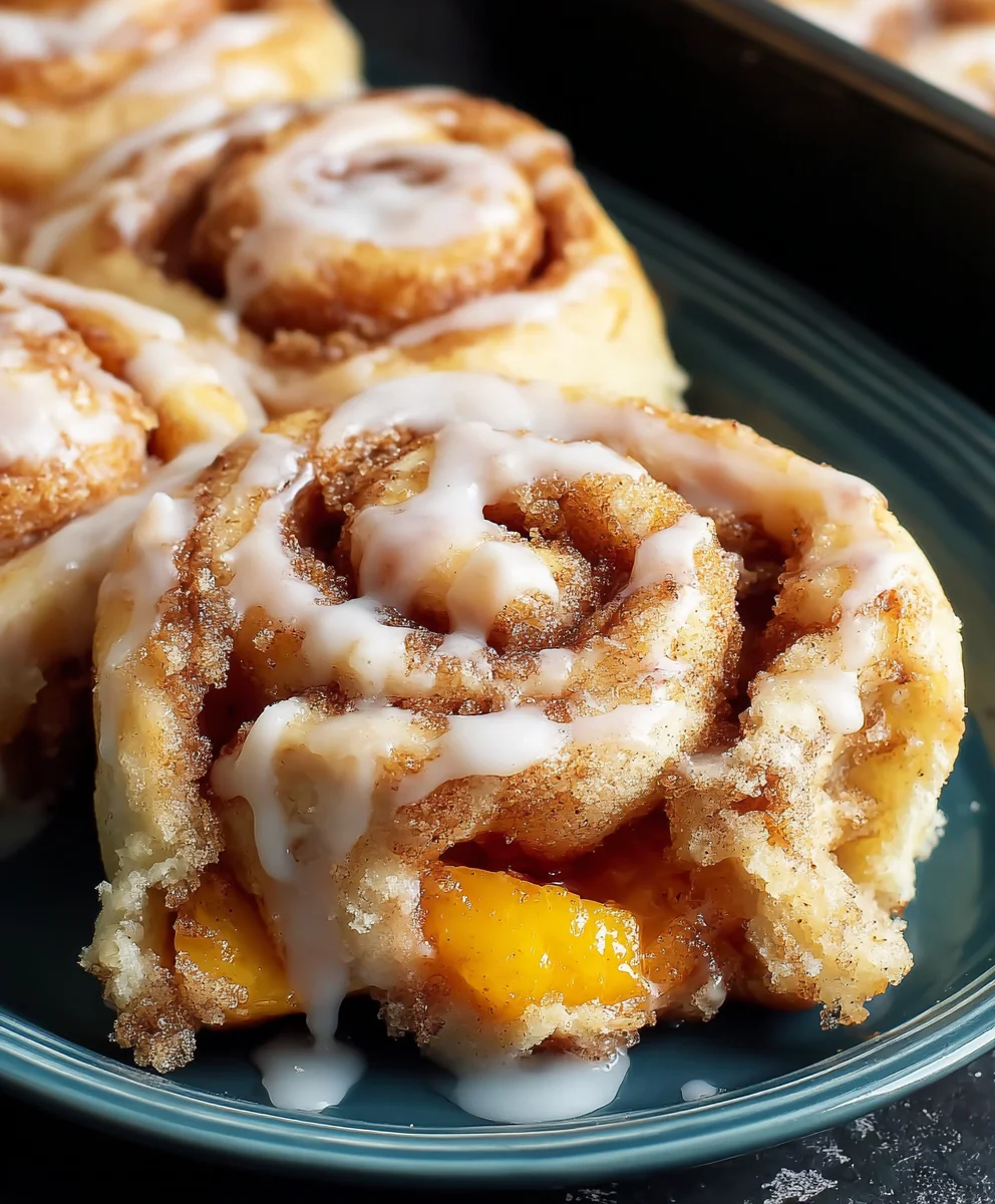Peach Cobbler Cinnamon Rolls - Sweet Baked Treat