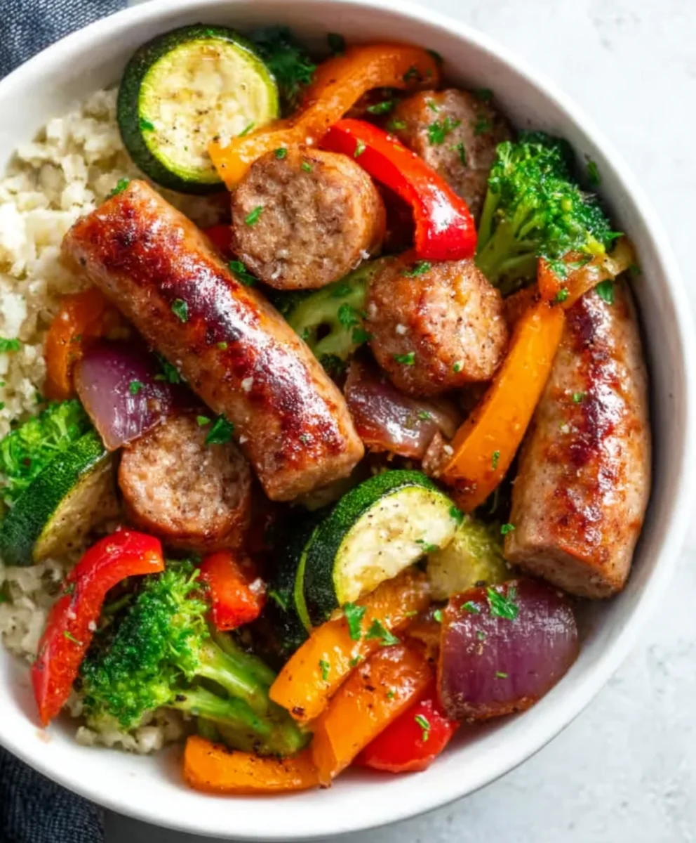 Easy Air Fryer Chicken Sausage & Veggies Dinner