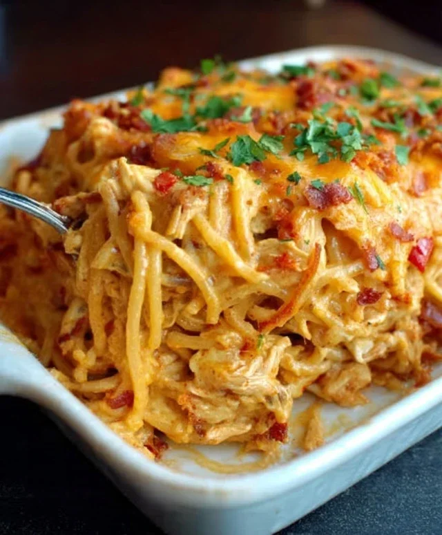 Spicy Southern Cheesy Chicken Spaghetti Casserole