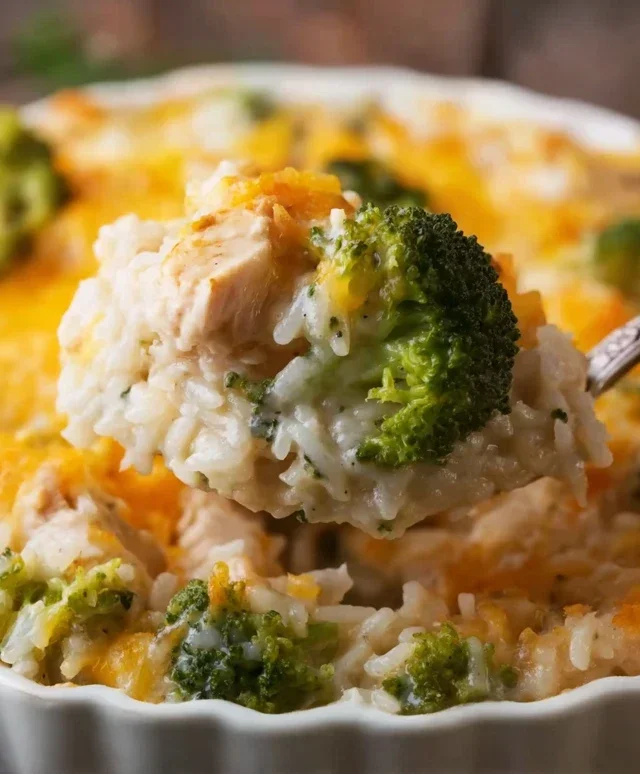 Creamy Chicken Broccoli Rice Cheese Casserole