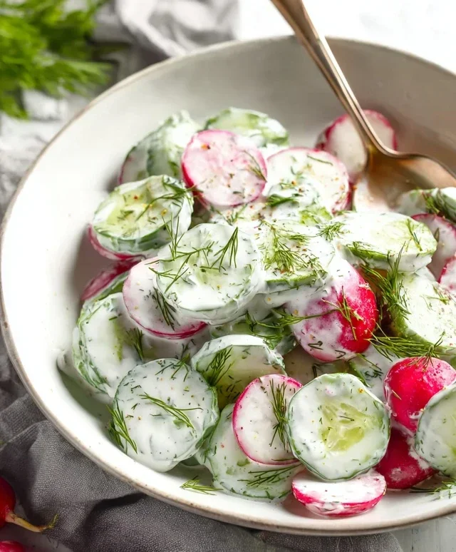 Cucumber Radish Salad w/ Yogurt Dill Dressing