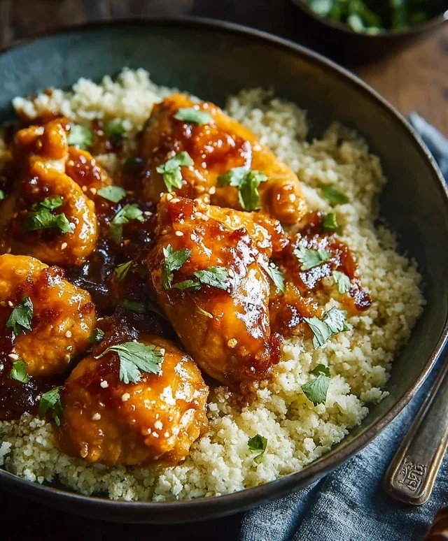 Sweet and Sticky 3 Ingredient Apricot Chicken with Cauliflower Rice