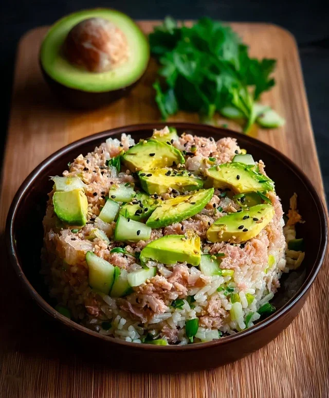 Tuna Avocado Crispy Rice Salad