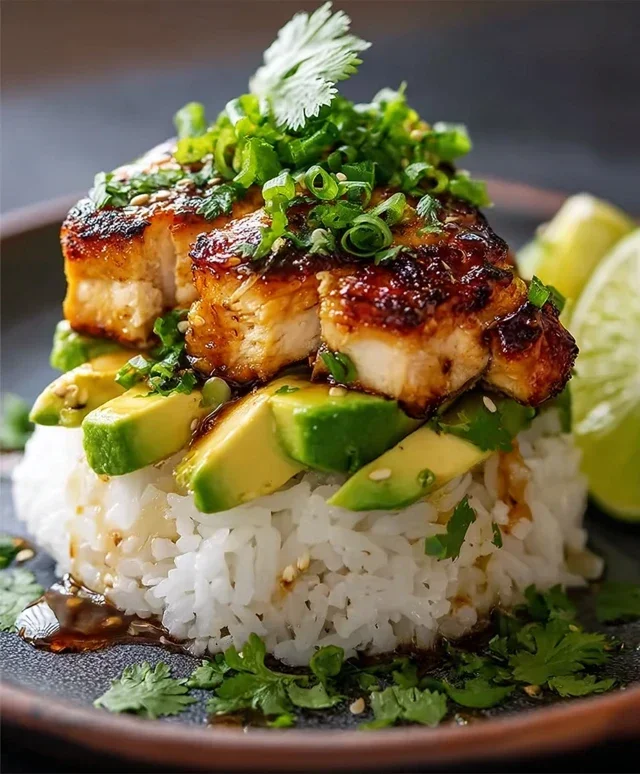 Delicious Honey Lime Chicken & Avocado Rice Stack Recipe